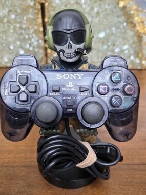 PS2 OEM Translucent / Smoke Black Dual Shock Controller SCPH-10010 Tested